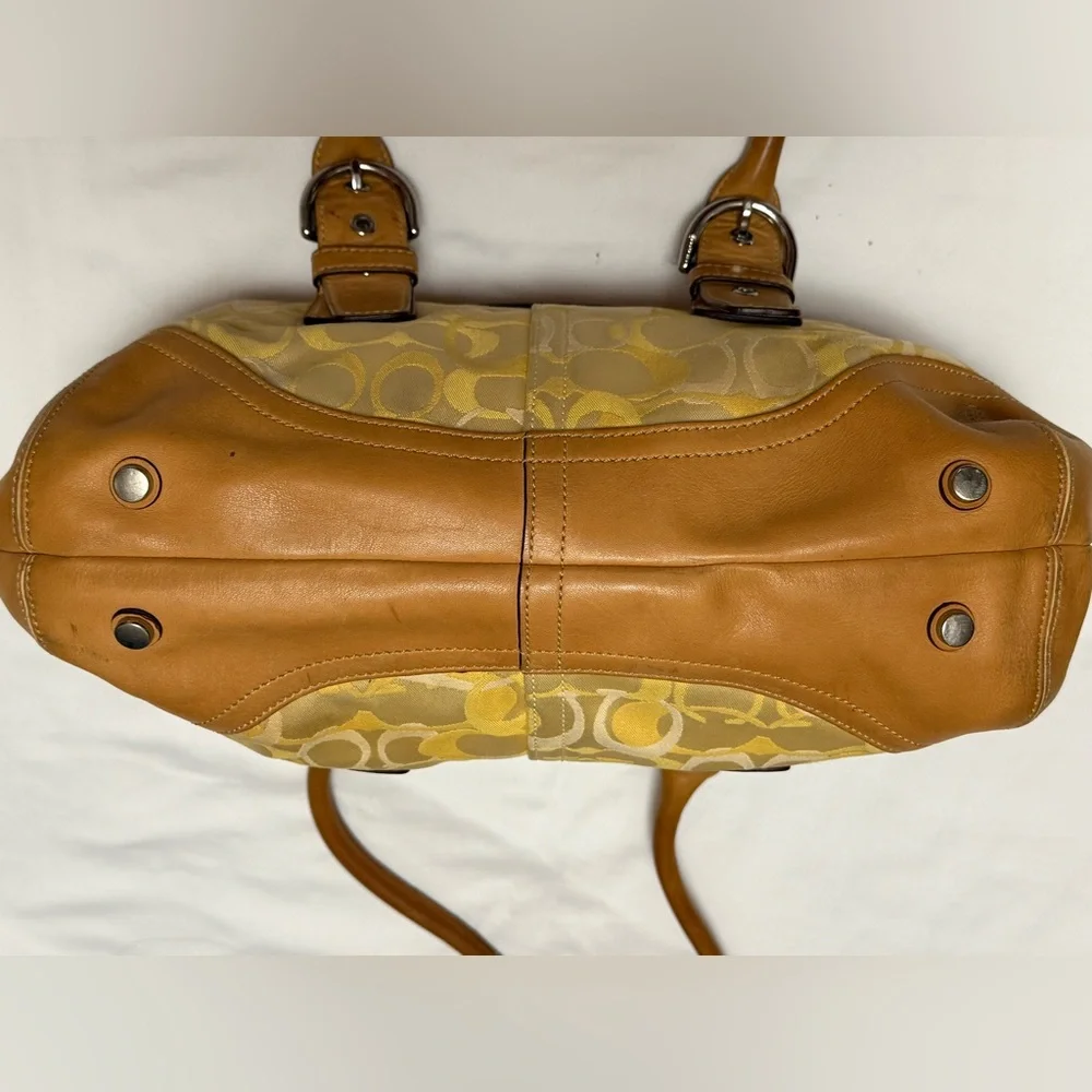Coach Optic Signature Flap Satchel in Tan and Yellow Women's Bag - Picture 3 of 12